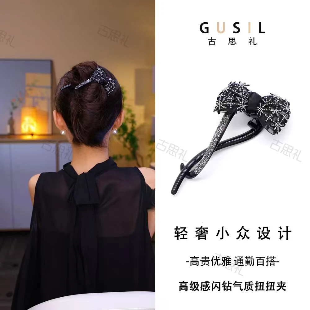 古思礼【烟花】法式网纱蝴蝶结一字扭扭夹女盘发神器后脑勺头饰