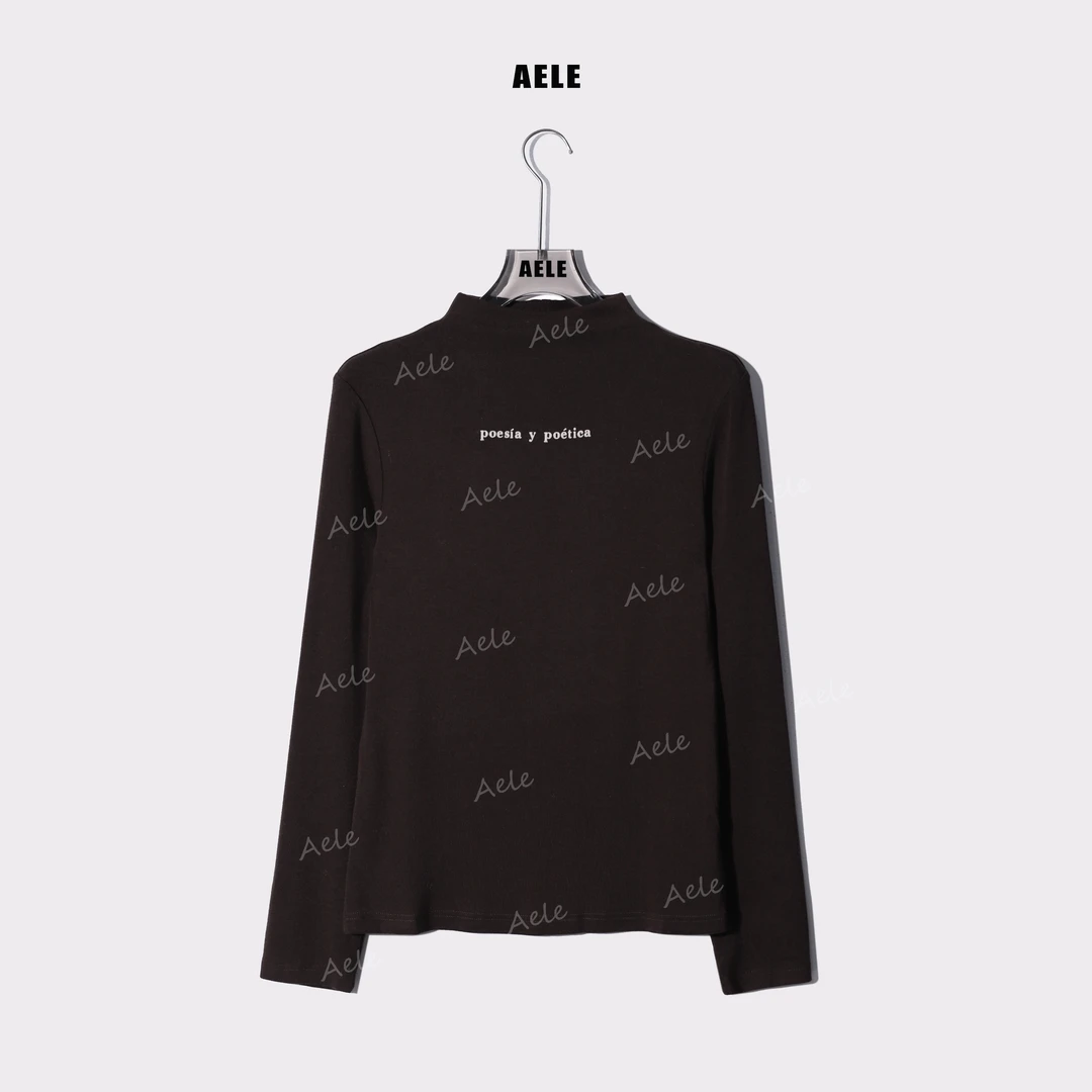 AELE半高领修身百搭休闲印花长袖打底上衣 T853 2987 AD