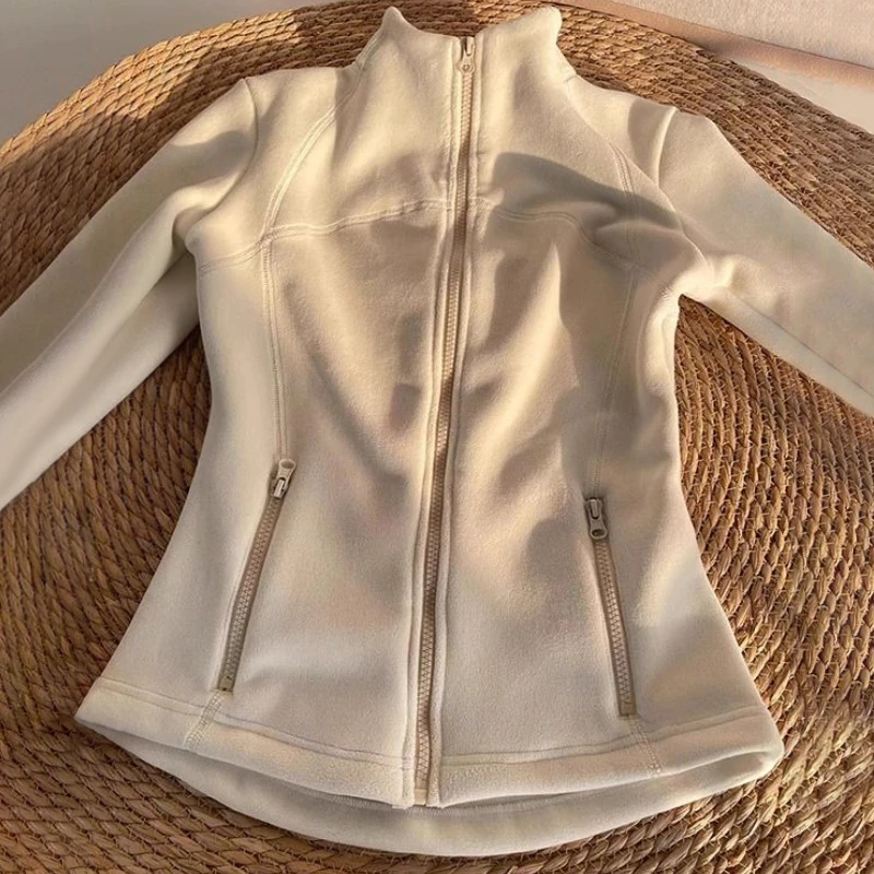 修身加绒内搭瑜伽服摇粒绒外套女2025新款秋冬季抓绒卫衣运动上衣