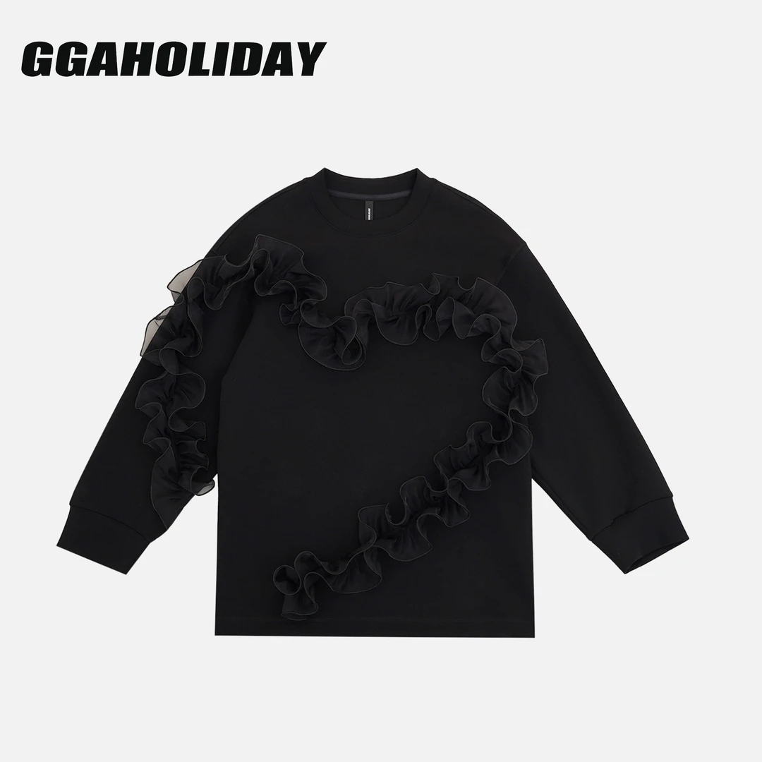 GGAHOLIDAY复古休闲宽松潮流时尚百搭重工拼接长袖卫衣-153173