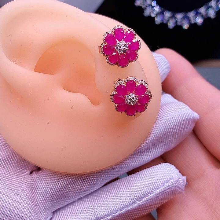 耳饰银S925镶嵌红宝石