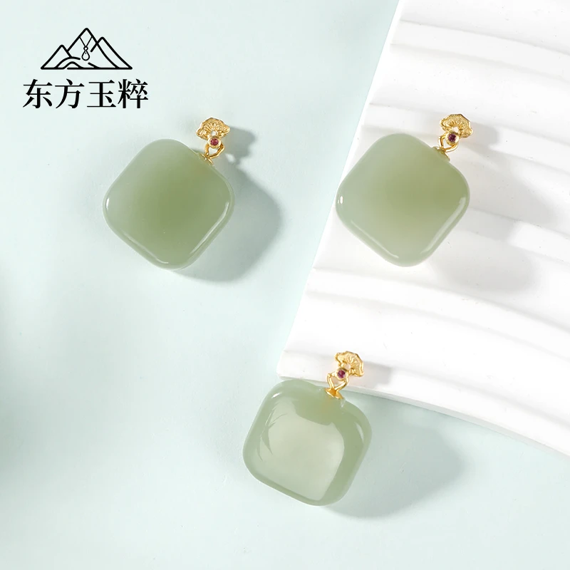 S925银镶和田玉小方糖项链-约22*16mm-多样性发货 拍一发一