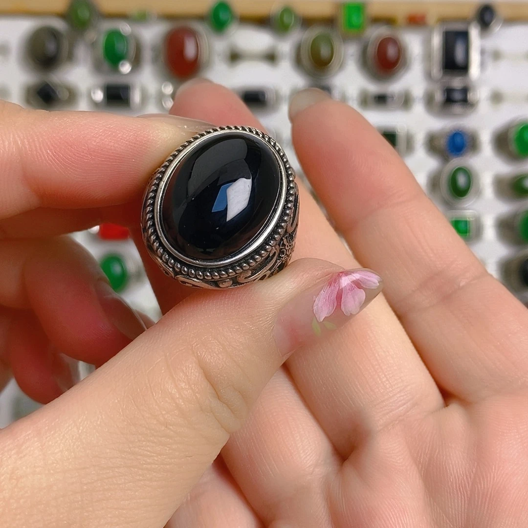 玛瑙/玉髓戒指银S925镶嵌