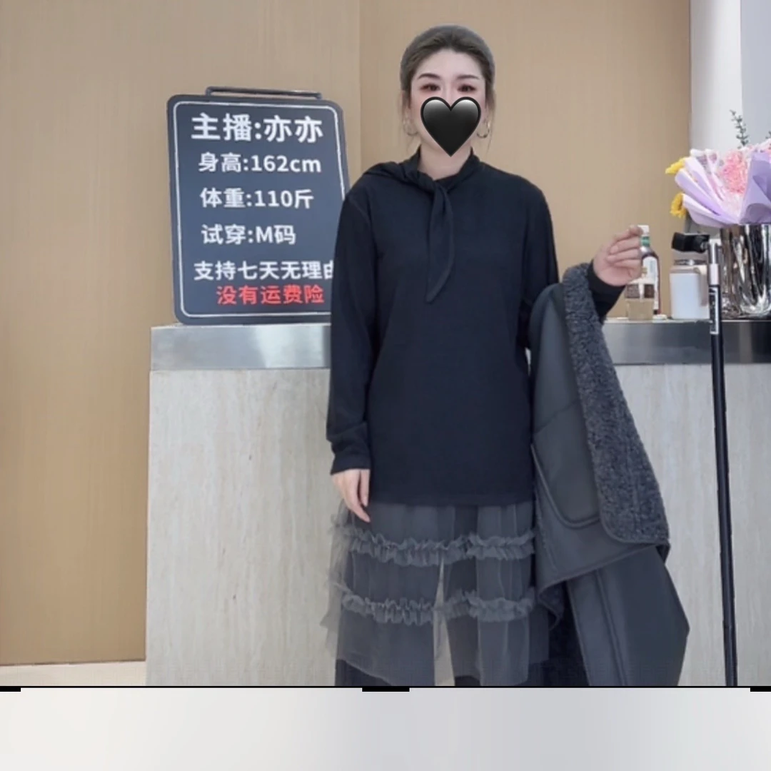 秋冬新款宽松百搭领带结双面绒长袖上衣