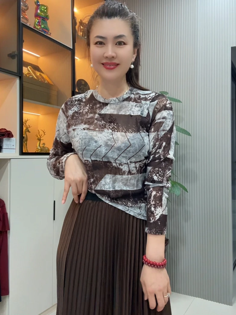 06-欧货扎染垫肩长袖网纱打底衫