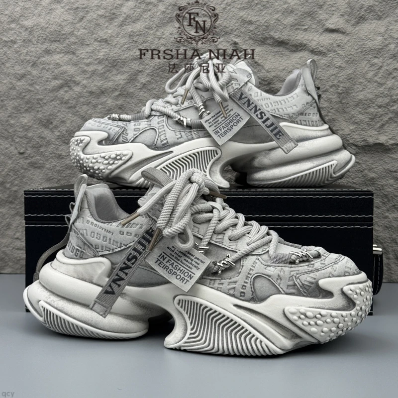 法莎尼亚老爹鞋2025秋季新款覆古做旧擦色厚底时尚百搭运动休闲鞋