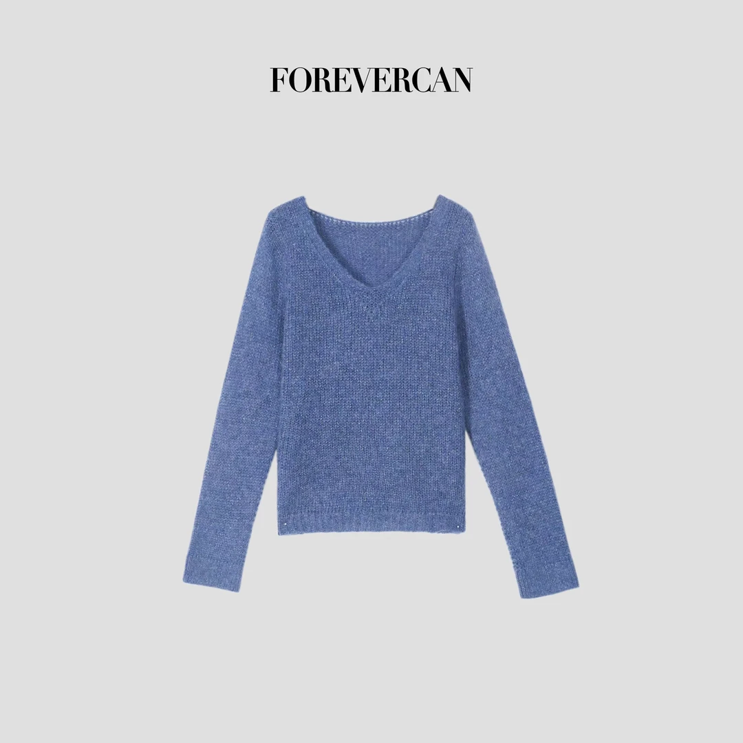 FOREVERCAN“冰川佳人”宽松V领针织上衣抖音CANMY3078C