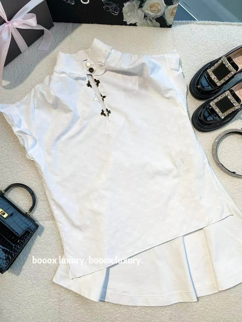未使用 LouisVuitton/路易威登 yy1259 棉 满印logo荷叶边短袖 34