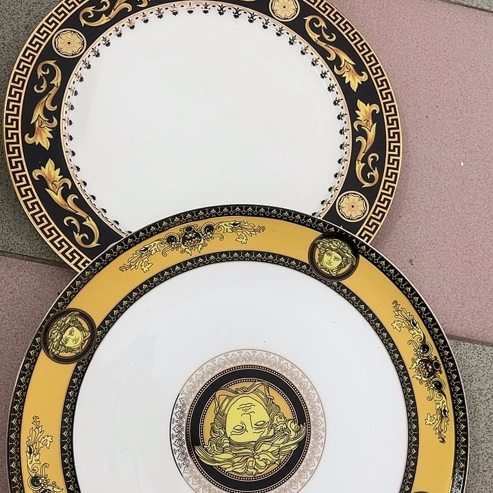 36%以上骨粉骨瓷默认微瑕，默认微瑕，黑金花平盘范头浅盘12英寸