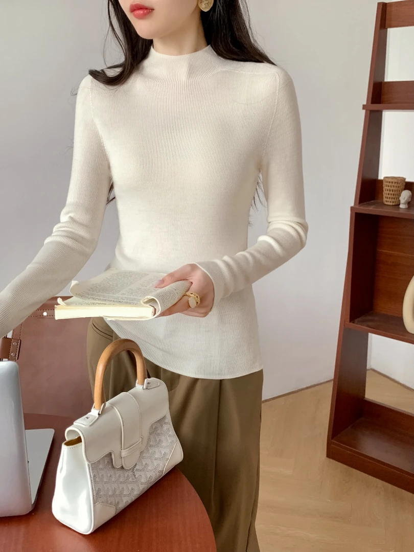 （春燕主推）美丽诺半高领衫显瘦打底衫百搭网红纯色洋气时尚