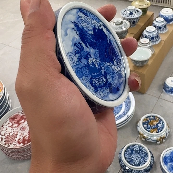 瓷片青花腾龙献宝杯垫景德镇