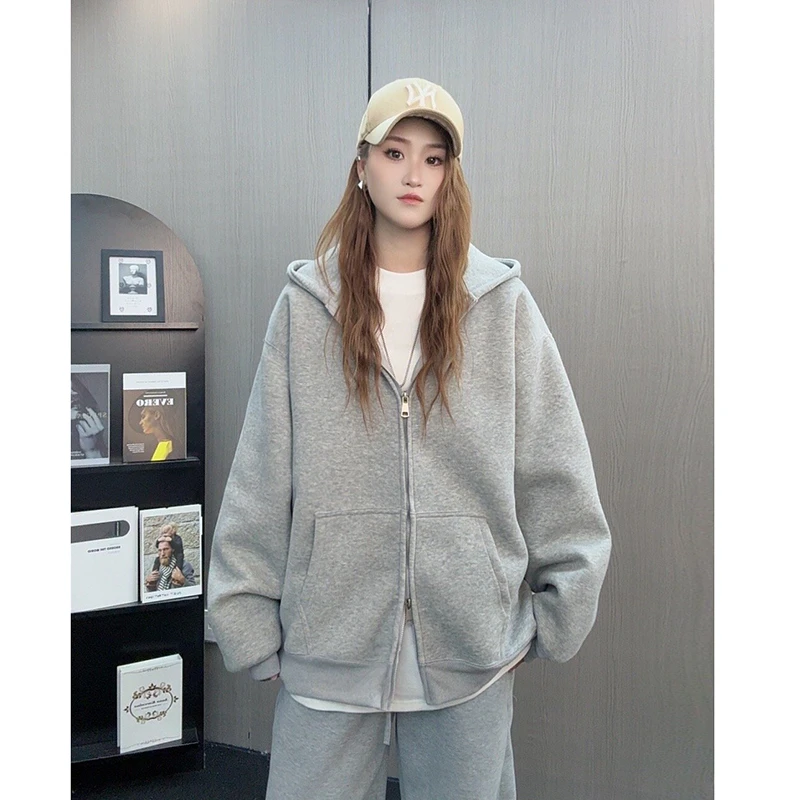 420g重磅纯色免烫慵懒休闲连帽卫衣运动宽松开衫卫衣上衣男女休闲