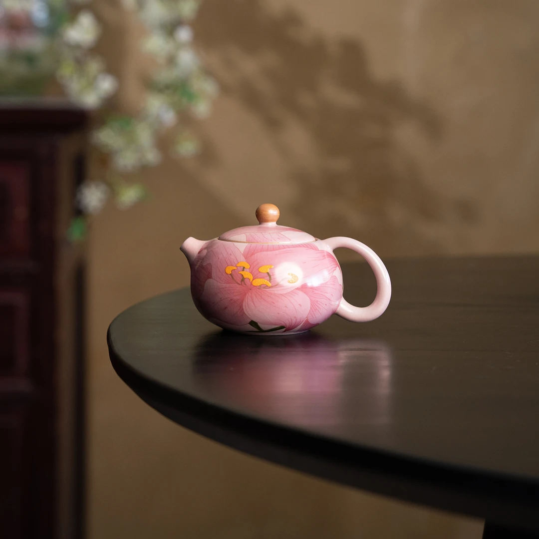 粉汝手绘百合陶瓷茶壶可养片家用高档中式陶瓷泡茶壶功夫茶具