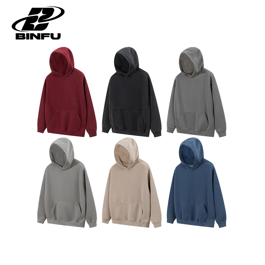 BINFU 秋冬新款男女同款套头做旧水洗美式休闲风 宽松连帽卫衣