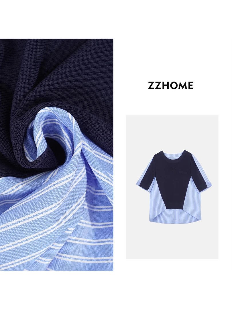 ZOZO HOME ｜多元时髦静谧条纹衬衫拼接T恤q170767p休闲撞色韩版夏