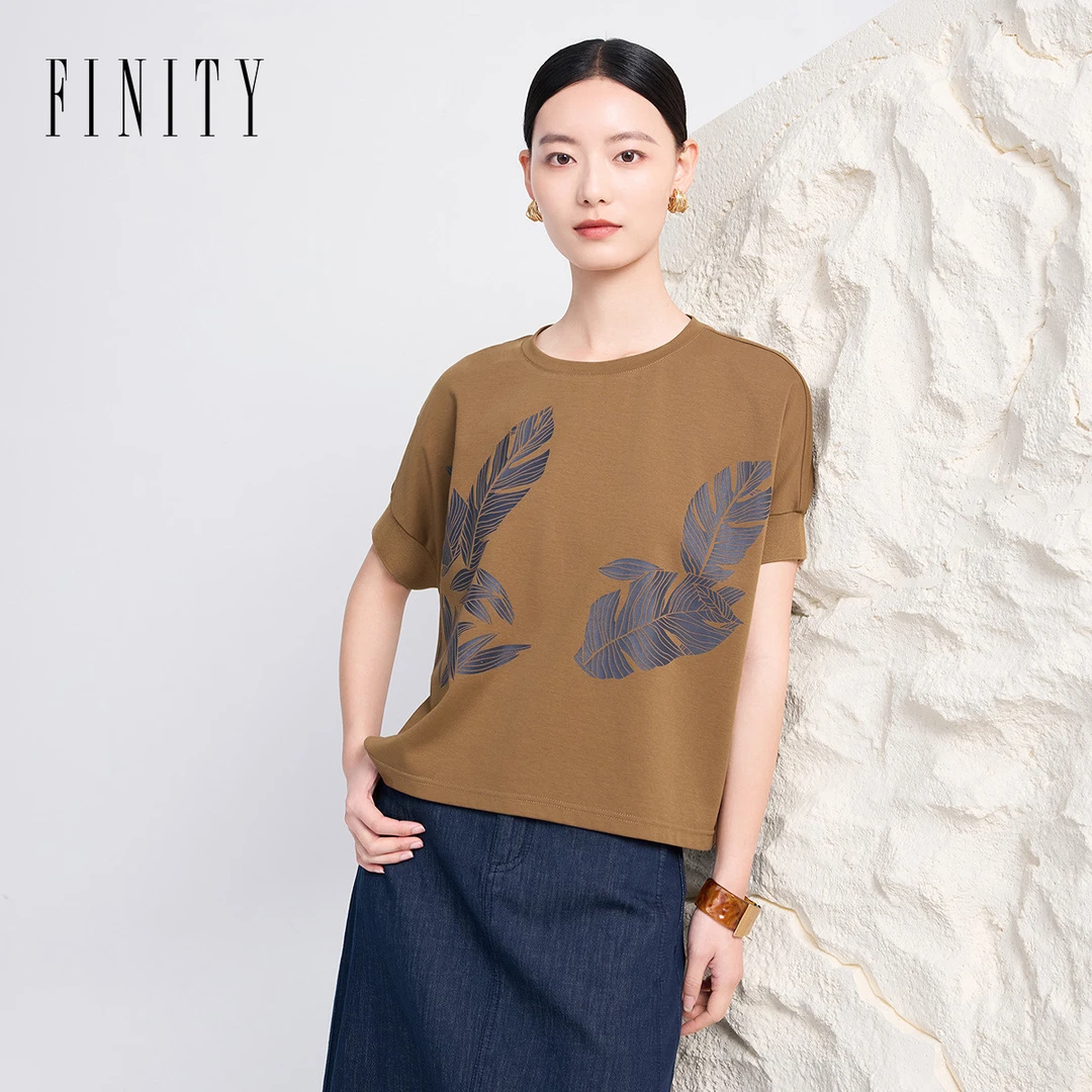 FINITY T恤时尚休闲百搭夏季宽松印花圆领 F21Y4E19U1