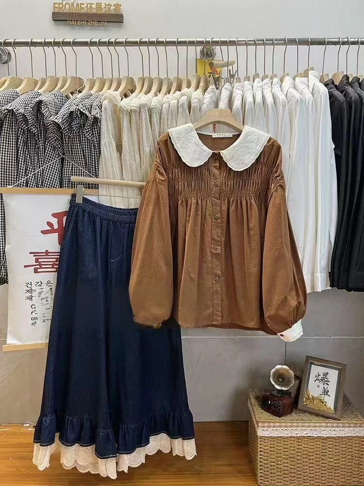 JT#8861#磨毛娃娃领长袖衬衫