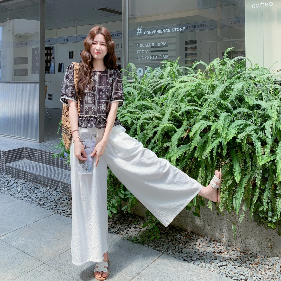 松弛感清纯系印花气质套装女2025显瘦新款ootd穿搭中式两件套