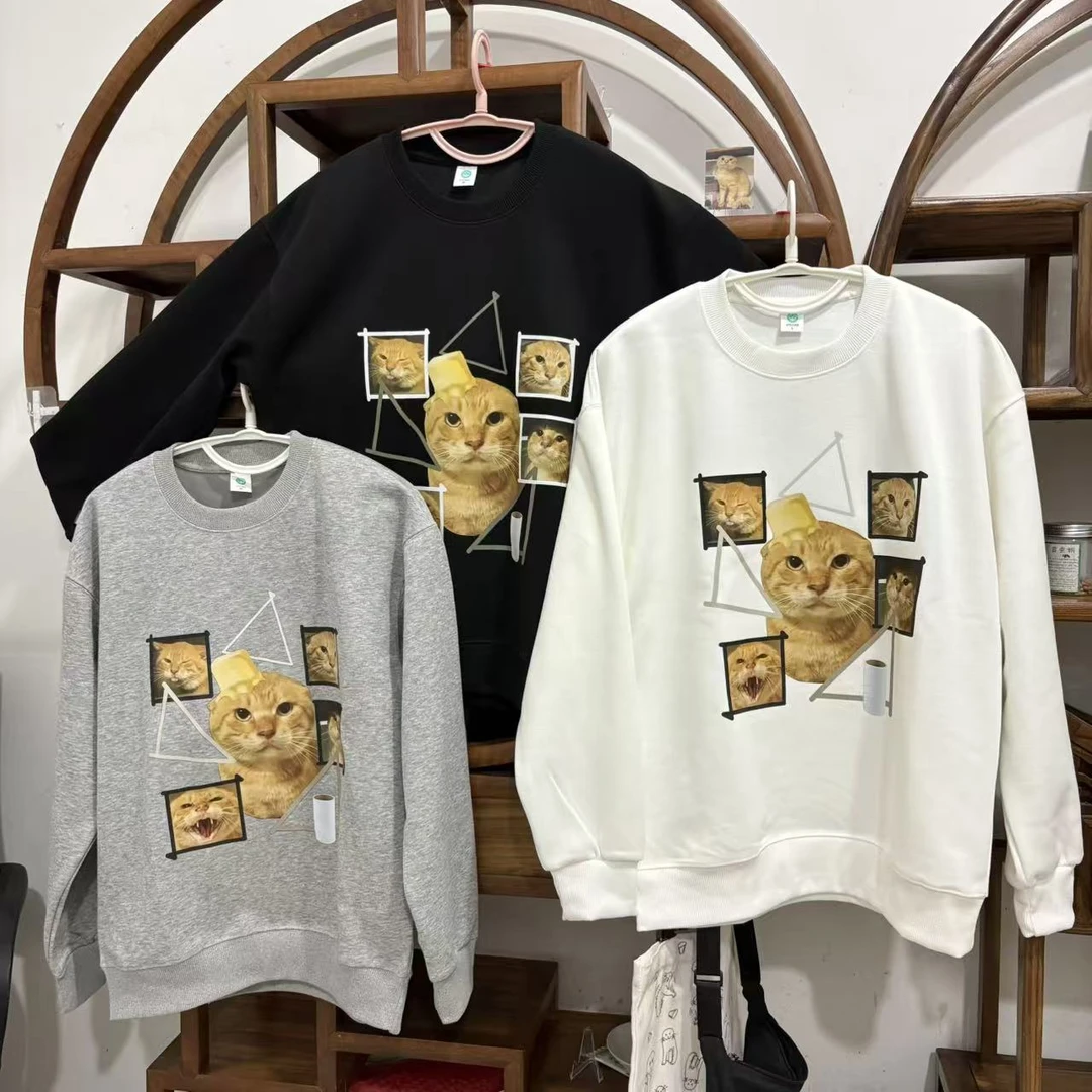 加厚圆头耄耋秋冬加绒印花卫衣秋季圆领大图款