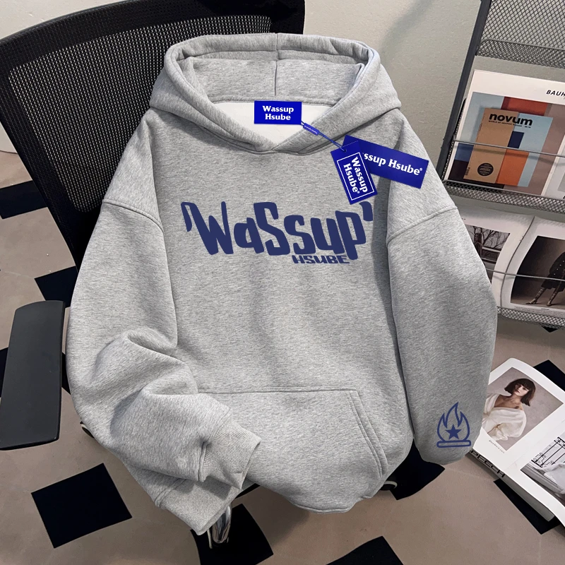 WASSUP HSUBE国潮牌字母印花套头连帽男士卫衣重磅潮酷宽松上衣服