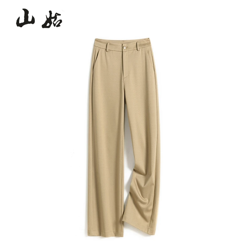 秋季人字鱼骨纹天 丝阔腿裤2025新款高腰显瘦百搭垂感窄版直筒裤