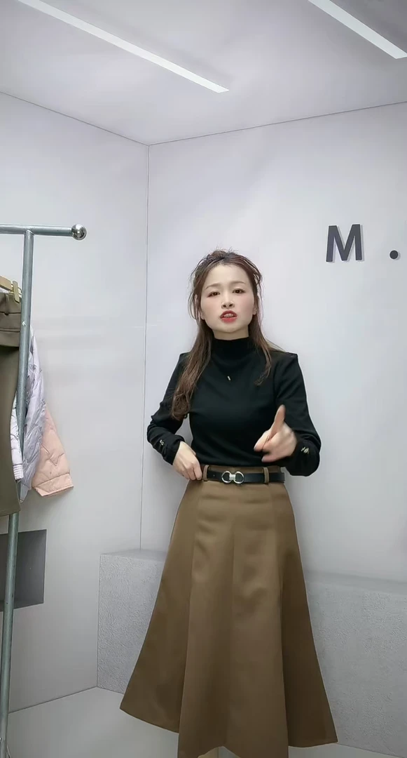 9808#时尚秋冬显瘦高腰中长款半身裙长67