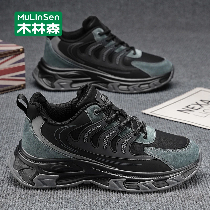 木林森男鞋2025新款秋季时尚百搭休闲鞋青少年增高运动跑步老爹鞋
