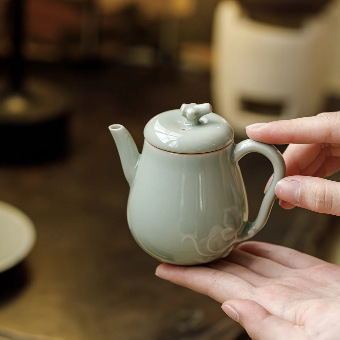 陶瓷蕉月色茶壶手工浮雕过滤孔单壶简约家用茶具泡茶壶复古茶器