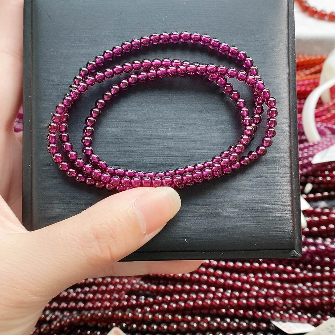 石榴石手链未镶嵌3.8mm巴西紫牙乌精品三圈
