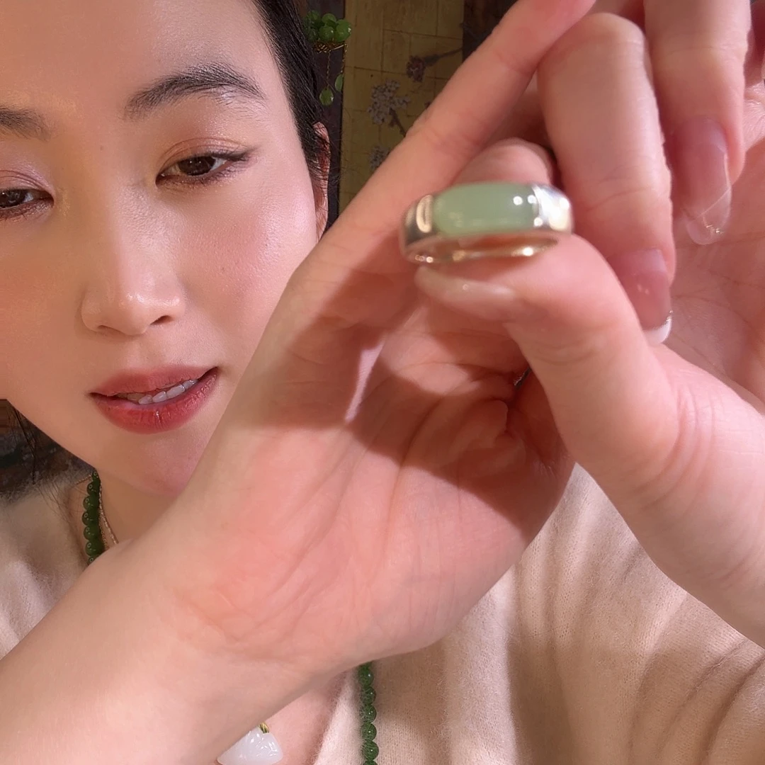 和田玉银S925镶嵌戒指