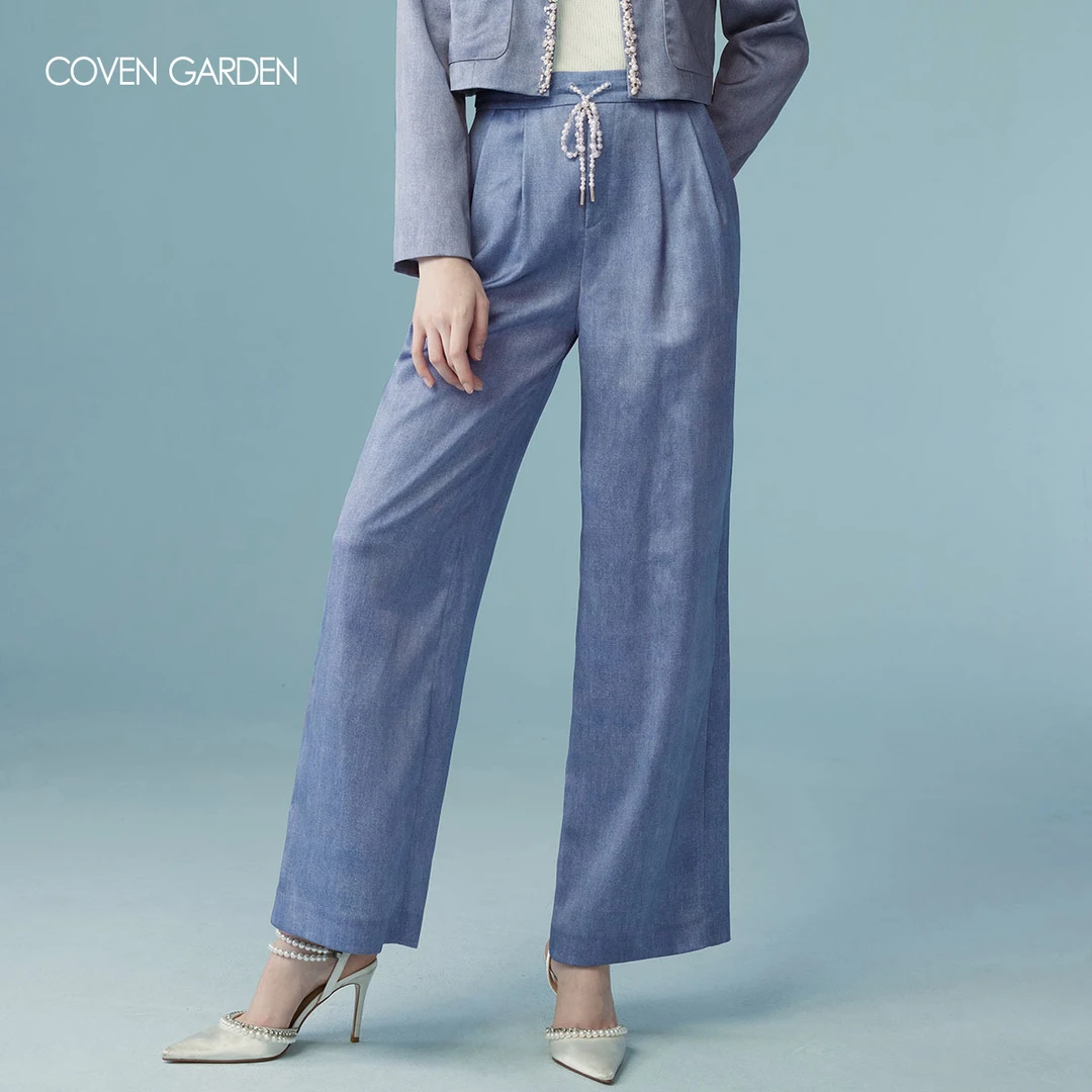 【婷婷专属】哥文花园牛仔蓝运动休闲裤长裤女阔腿CLA1065040