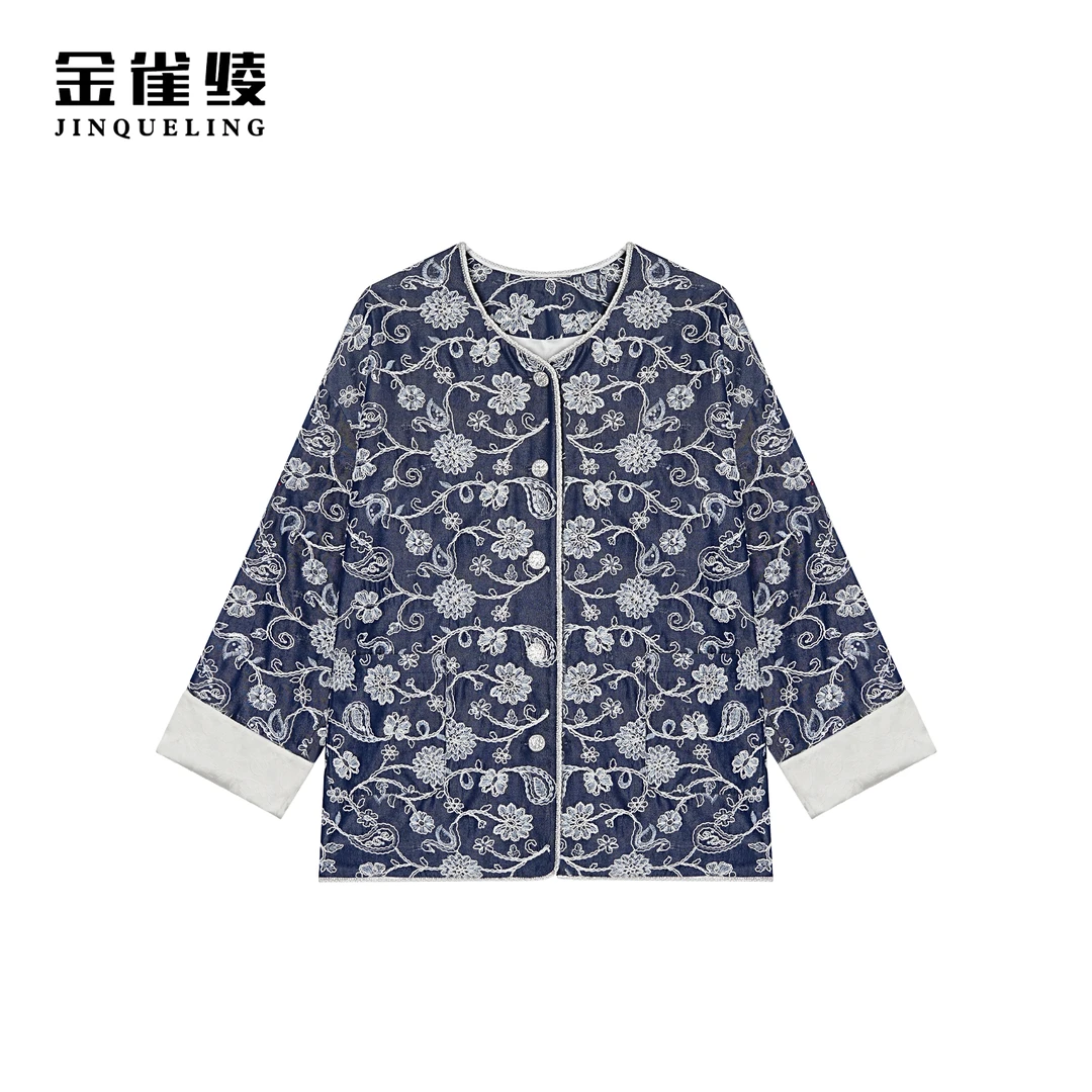 金雀绫【深海幽兰】春秋时尚设计师刺绣款复古外套SZA1T026