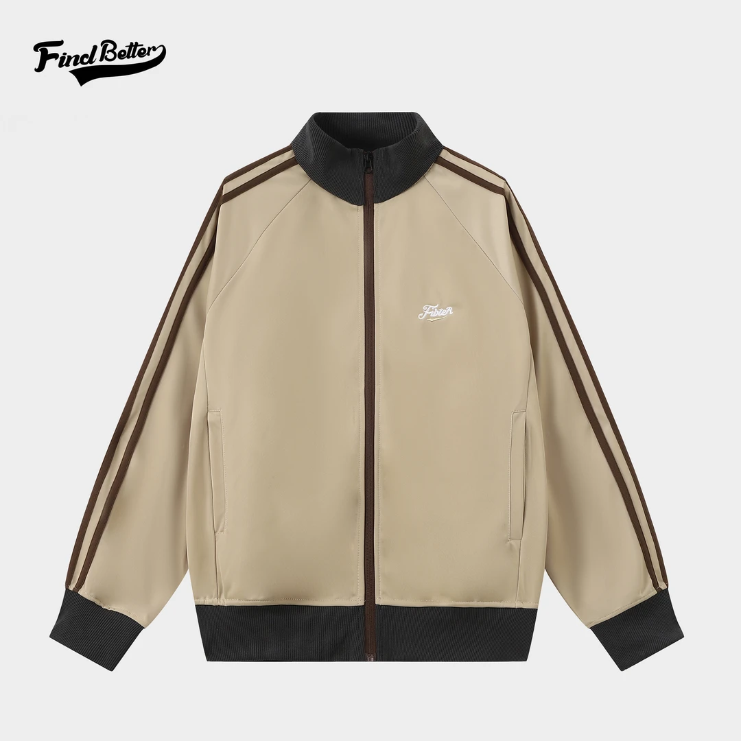 新款美式经典美拉德宽松运动休闲户外三条杠拉链外套情侣男女-373