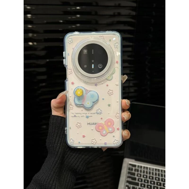 创意立体蝴蝶满屏花朵转转适用华为mate60p手机壳mate70苹果16pm