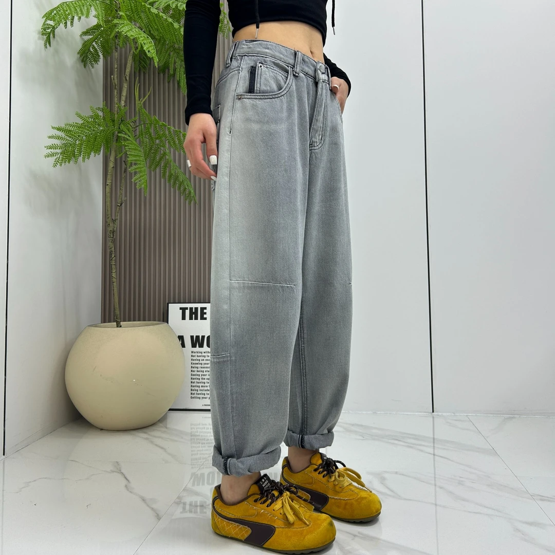 爆款春款水洗弯刀裤拖地裤高腰显瘦9085百搭软牛仔裤女宽松大码