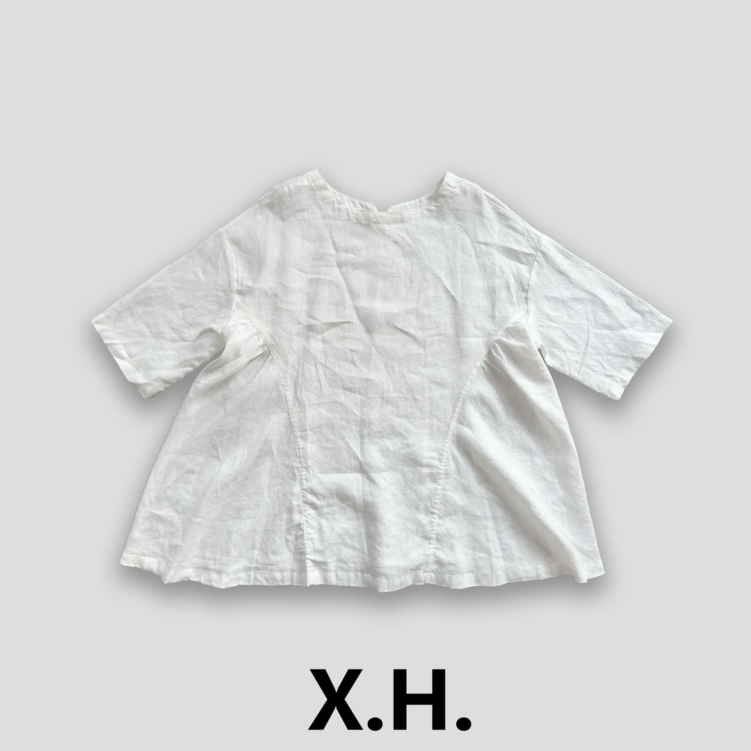 【刘小黑】夏季沐风简约亚麻中袖娃娃衫衬衫