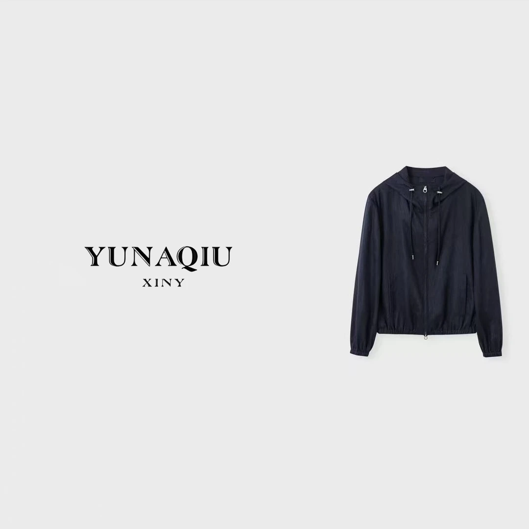 YUNAQIU-拉链单排扣拼接连帽外套-9637