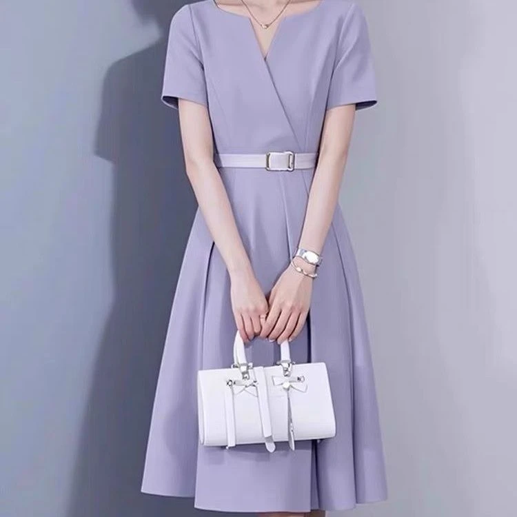 连衣裙2025夏季新款轻奢高级感小个子法式气质洋气超火紫色长裙潮