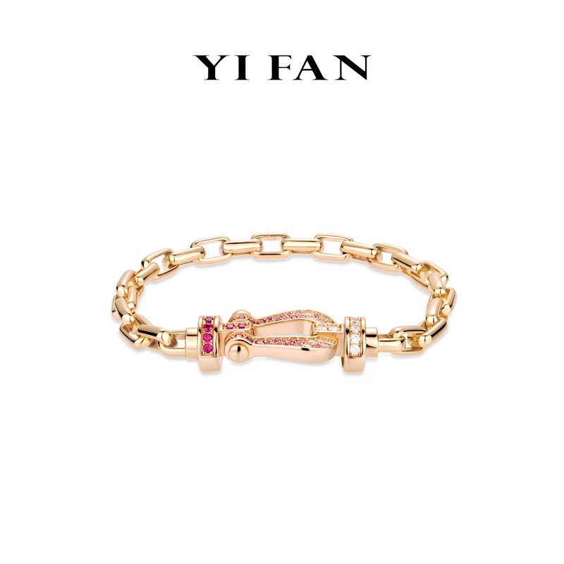 925银合成锆石手链 4813-香槟金满钻马蹄环环相扣豪华百搭手链