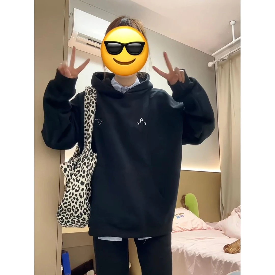 100%纯棉欧美街头风简约连帽卫衣女秋冬宽松显瘦加绒加厚情侣外套