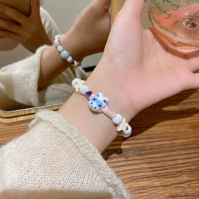 非金属亚克力手链 A068 《奶酪甜猫》马卡龙陶瓷串珠招财猫爪爪