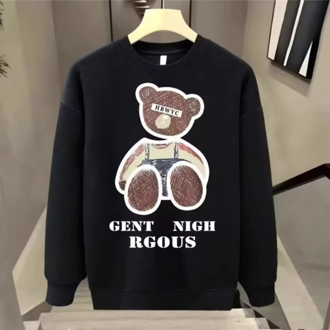【官方推荐】秋冬季潮牌时尚小熊印花卫衣潮流套头圆领上衣休闲长袖