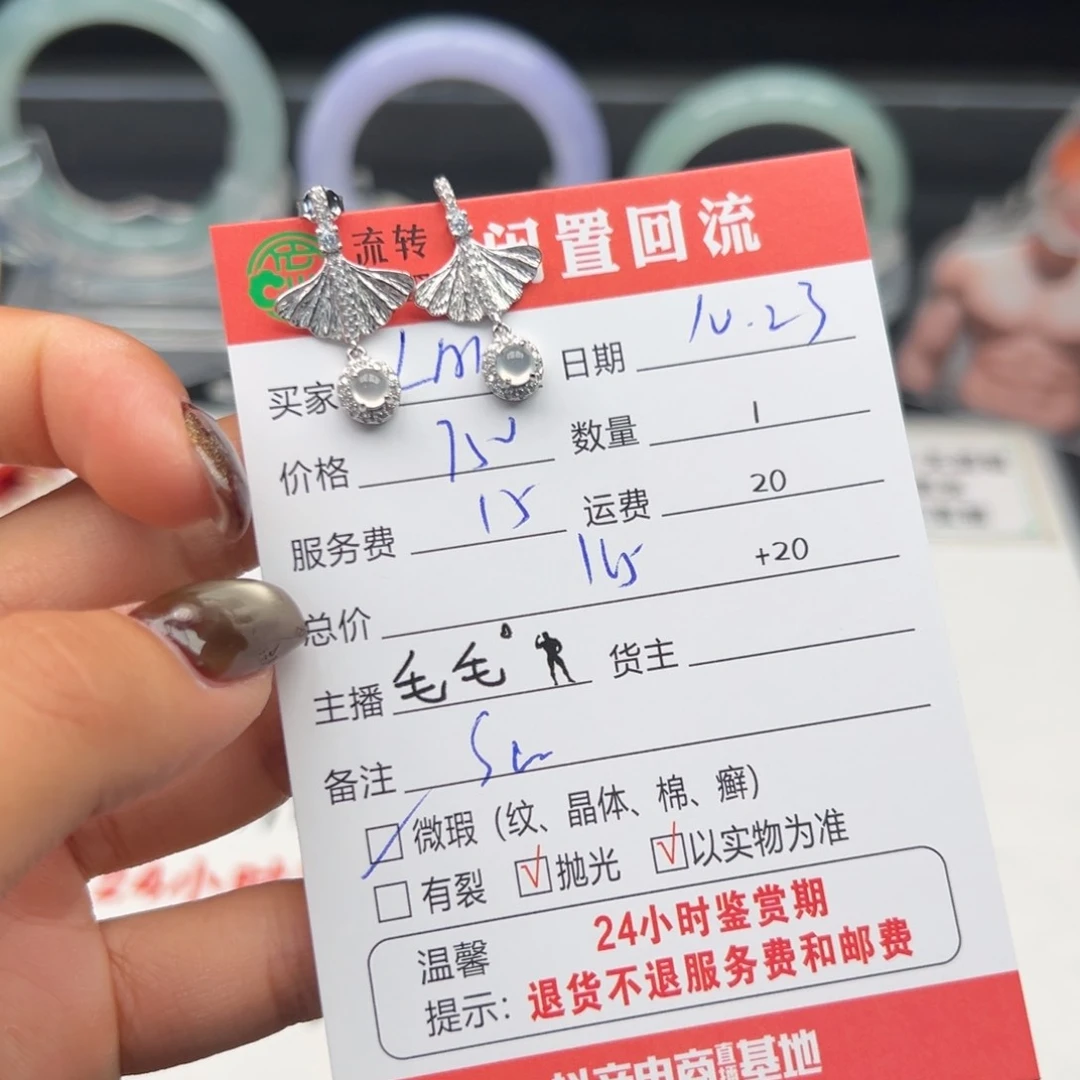 银S925镶嵌翡翠耳饰L*N