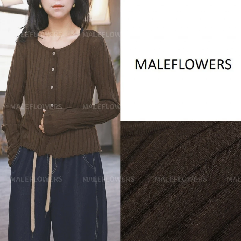 东倪原创绵羊毛短款竖坑条长袖单排扣修身打底春季新款 85A23106