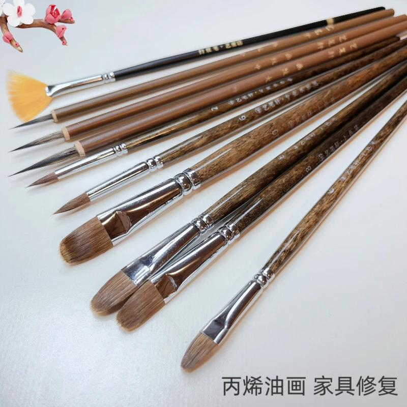 短杆上色笔圆峰 木杆勾线 尼龙扫纹笔组合多用途