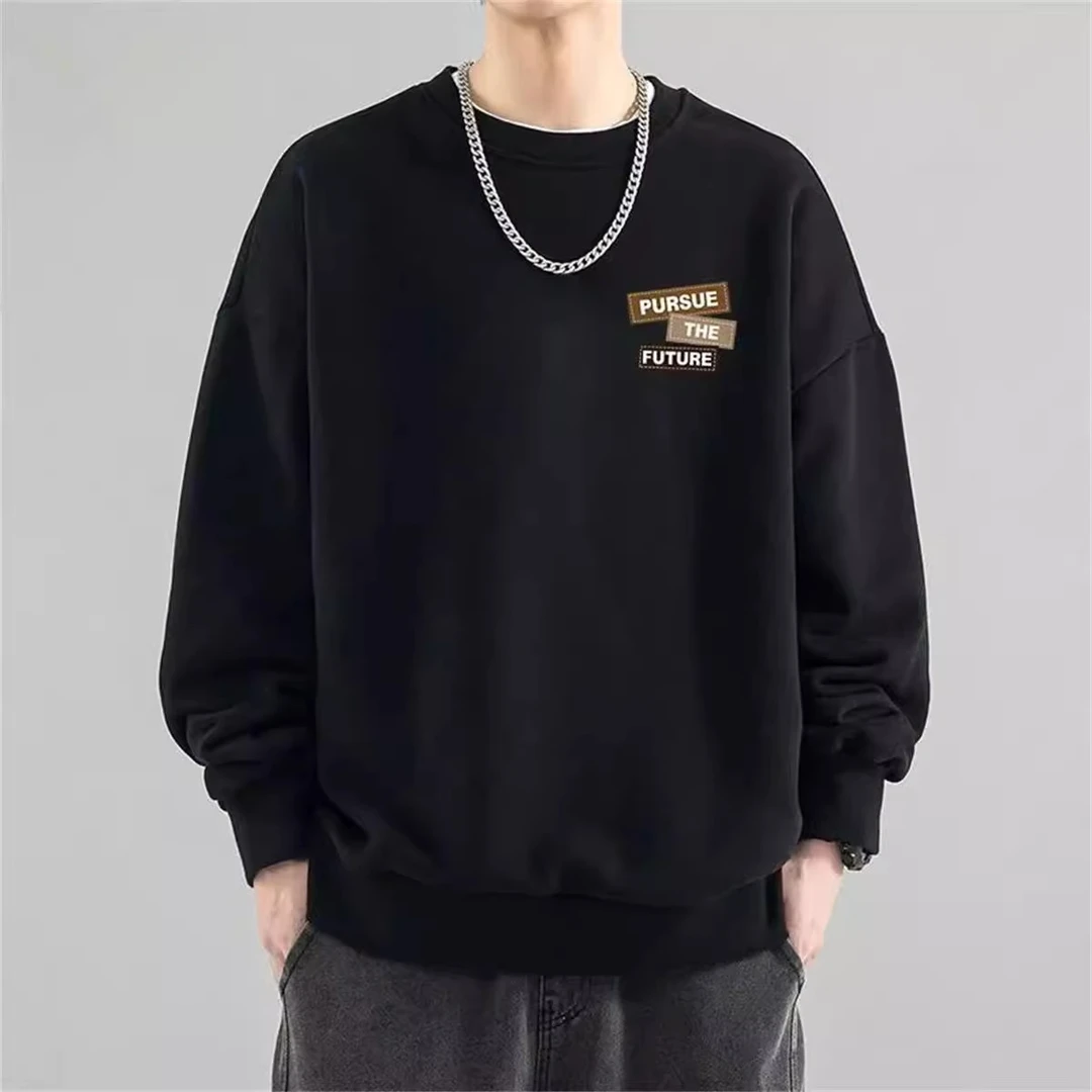 美式重磅潮流复古港风圆领卫衣男装秋冬加绒宽松痞帅休闲百搭外套