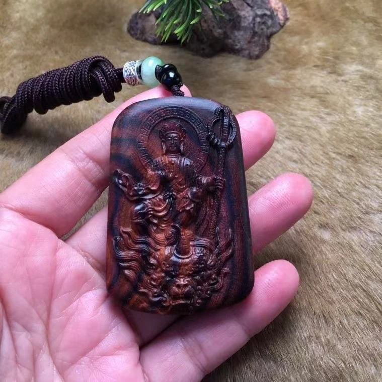 正宗海南黄花梨老料紫油梨《地藏王》木质吊坠车挂手把件4*6*1厚