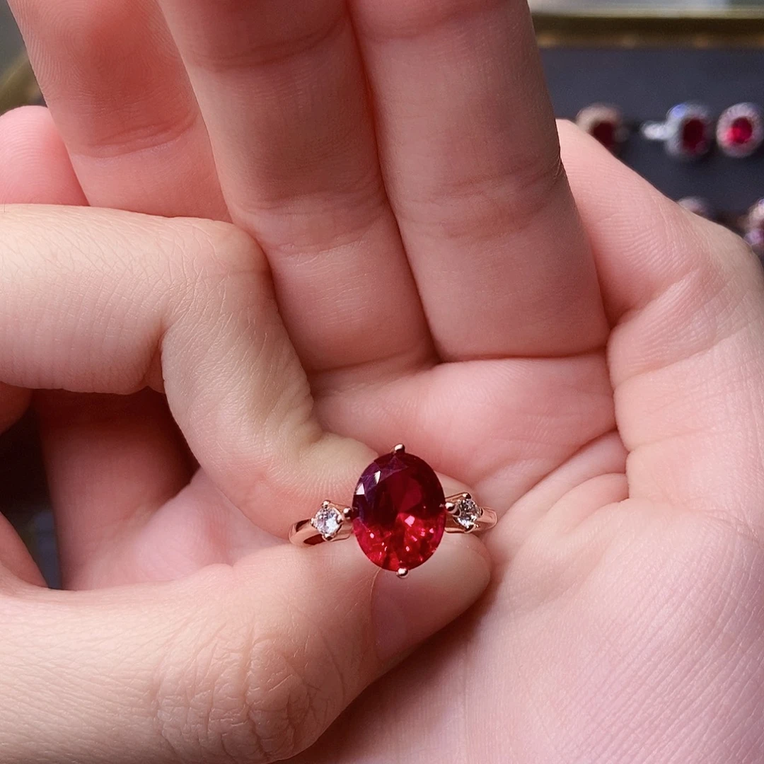 红宝石戒指银S925镶嵌