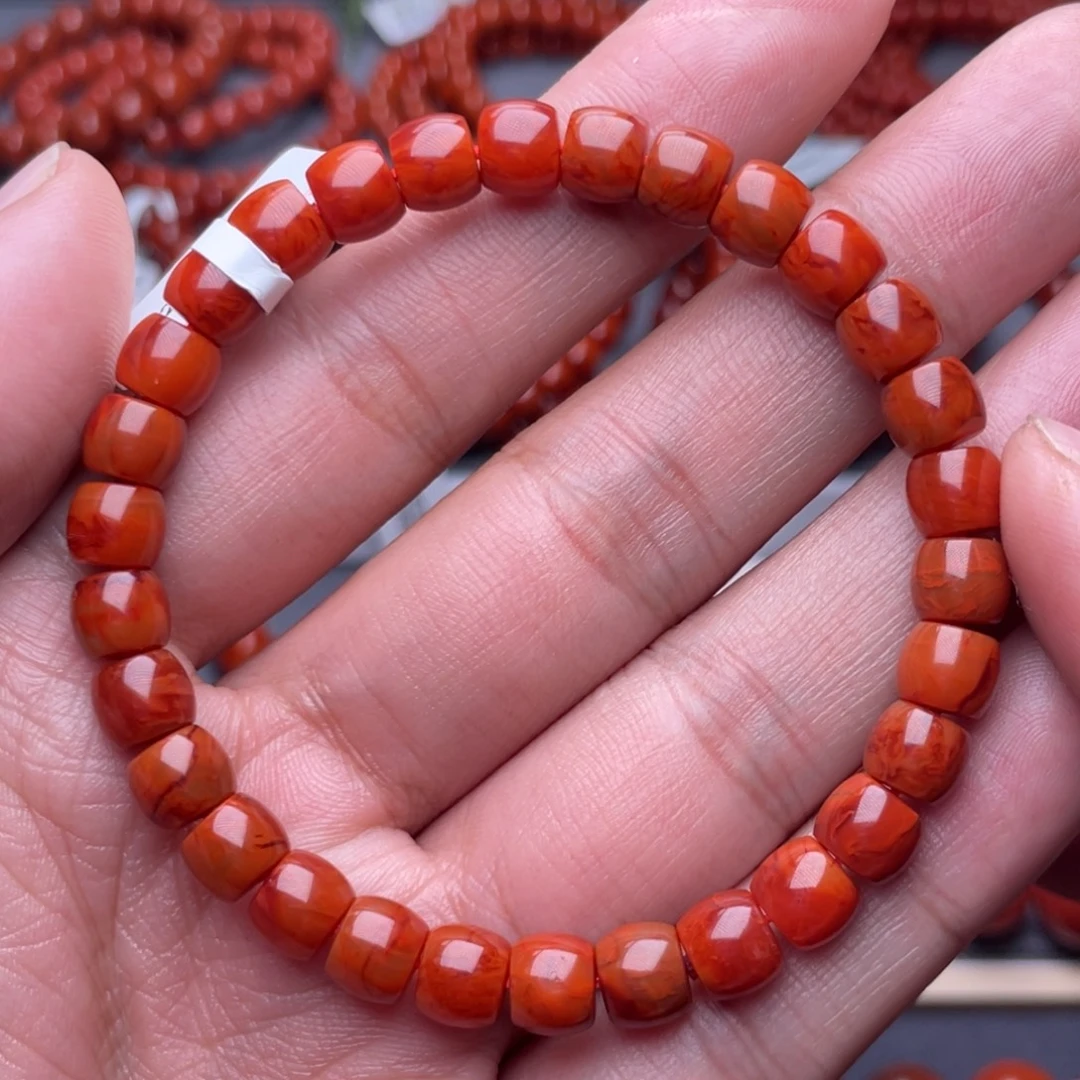 南红玛瑙未镶嵌项圈7mm瓦西原矿柿子红火焰纹直切手串