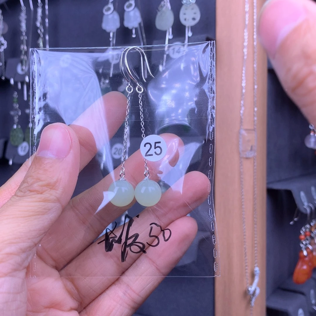 和田玉耳饰银S925镶嵌霞